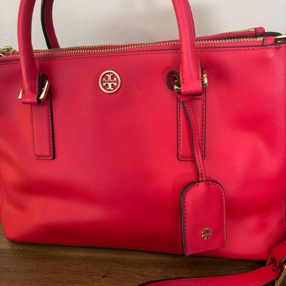 Tory Burch Red Saffiano Robinson Double Zip Leather Tote - Picture 2 of 10